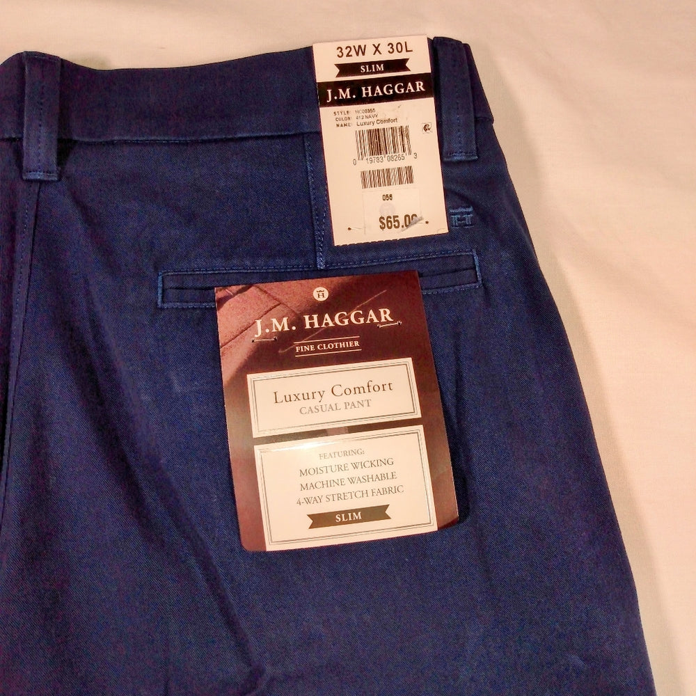 Haggar Luxury Comfort Slim Fit Stretch Casual Pant - Navy - 32x30 -New with Tags