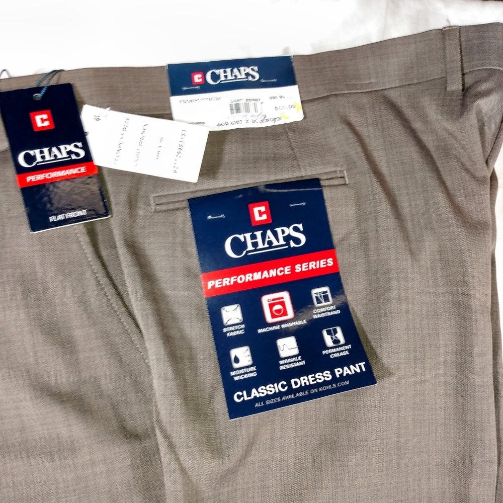 Chaps Performance Series Flat Front Pants - Light Brown - 46x30 - New with Tags