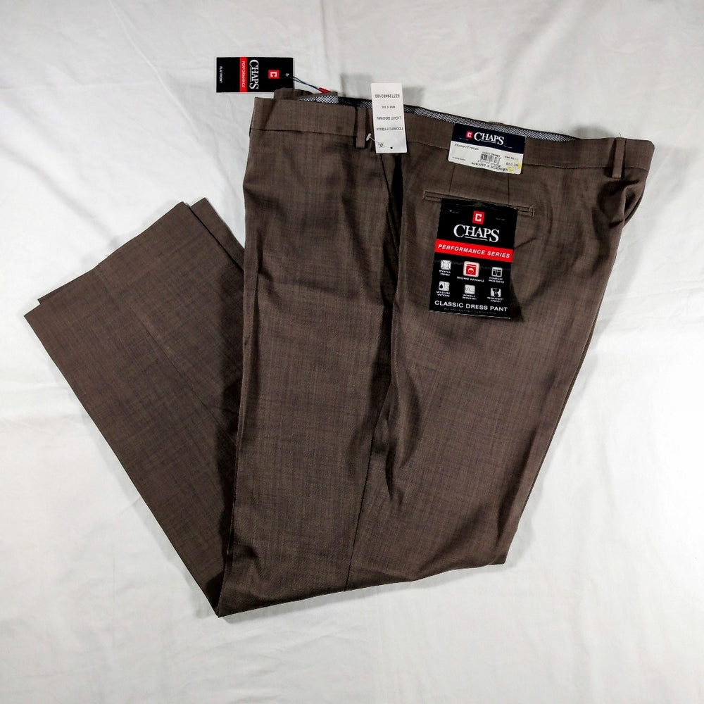 Chaps Performance Series Flat Front Pants - Light Brown - 46x30 - New with Tags