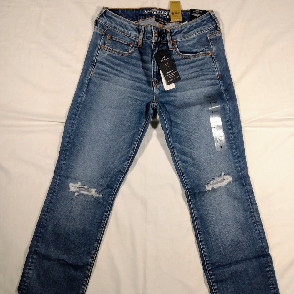 American Eagle Women's Straight Crop-Blue Slush #9754-New with Tags