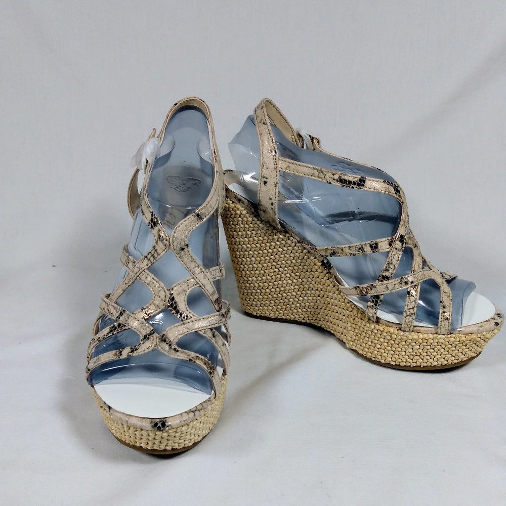 Fergie Beige Snake Wedge Sandal