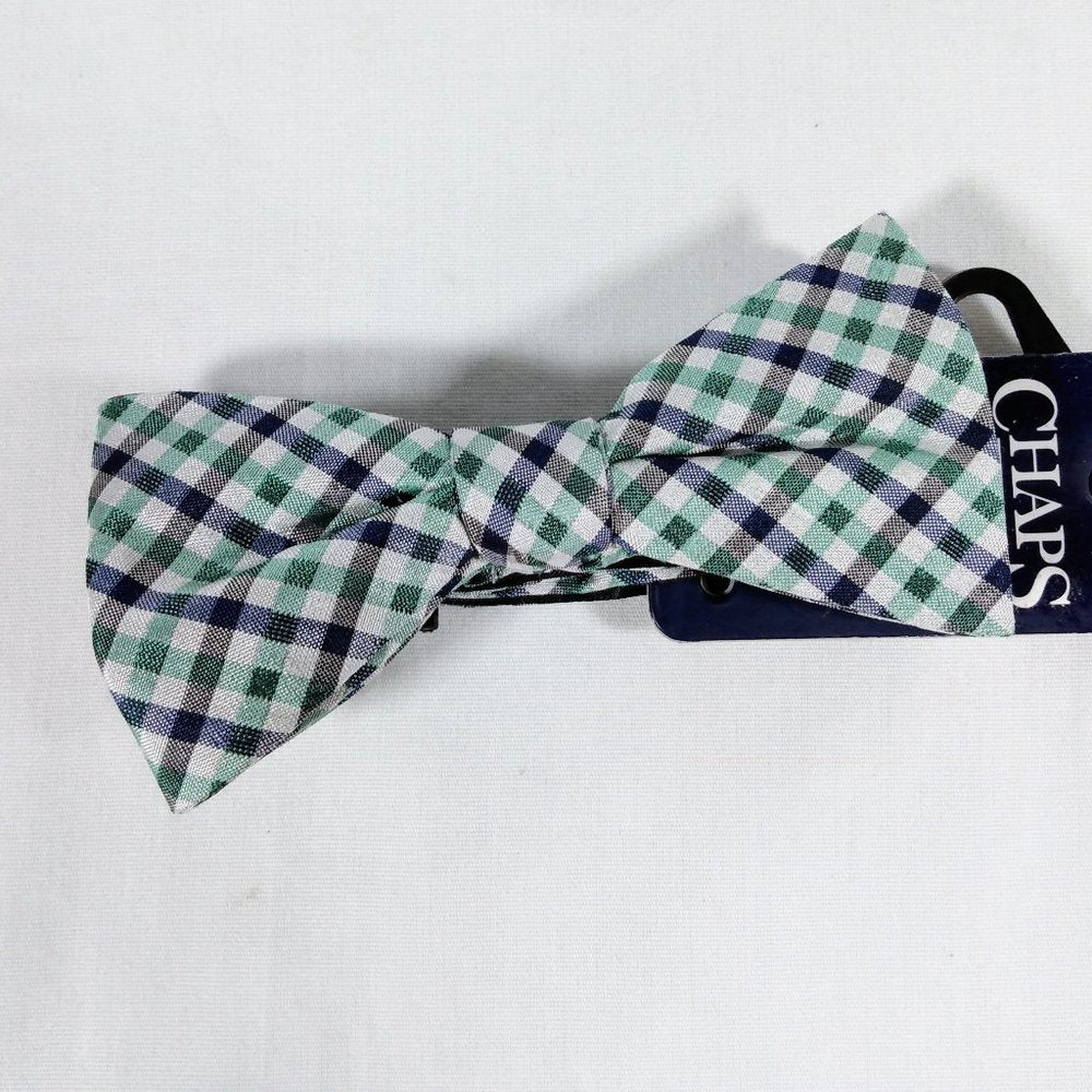 Chaps NWT Bow Tie Green Navy Silver Check