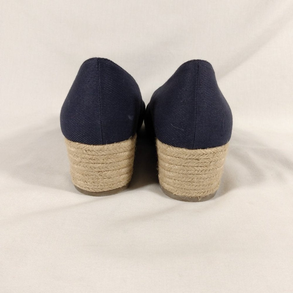 Lifestride Women's Sola Espadrille Wedge Peep Toe Navy Size 8.5 New