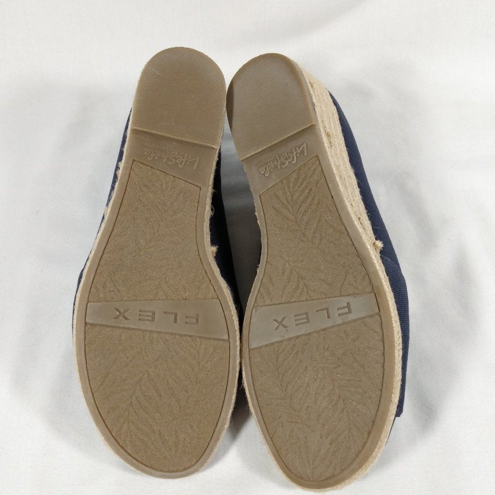 Lifestride Women's Sola Espadrille Wedge Peep Toe Navy Size 8.5 New