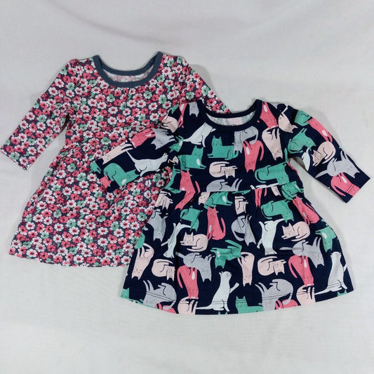 Carter's Babygirl 2 pk Dresses Floral and Navy with Cats Long Sleeve Dress NWT