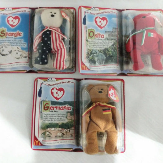 TY Mcdonalds Beanie Babies-Int'l Bears II-Germania, Osito, Spangle-Sealed