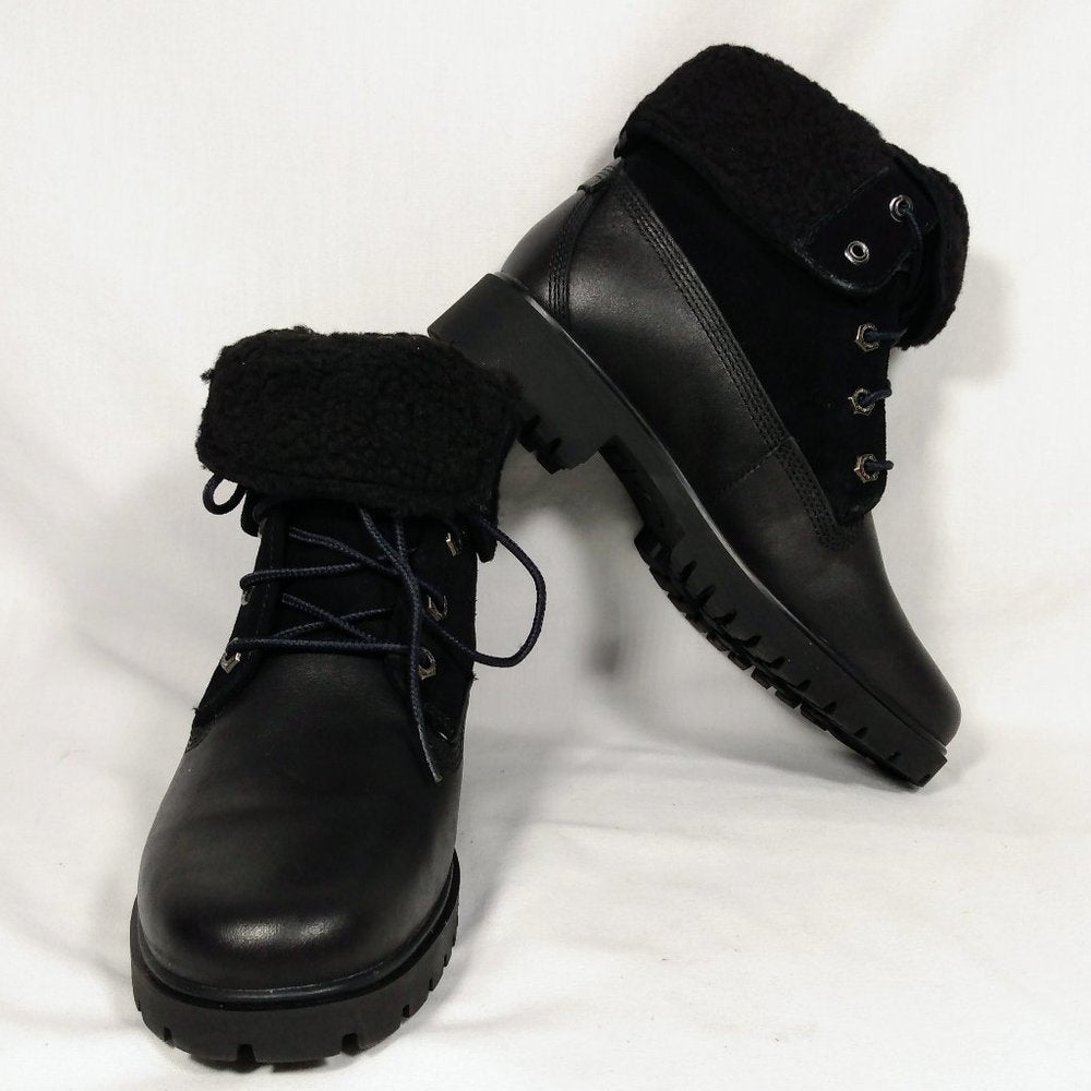 Timberland Jayne Teddy Fleece Down Waterproof Boots-Black-New in Box