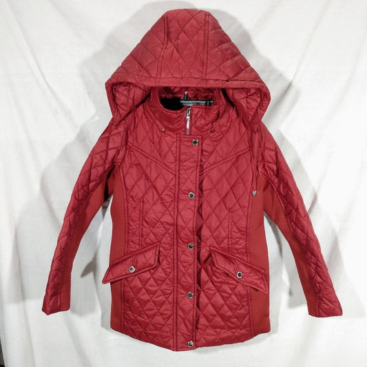 London Fog Women's Hooded Water Resistant Coat-Burgundy-Large-New without Tags