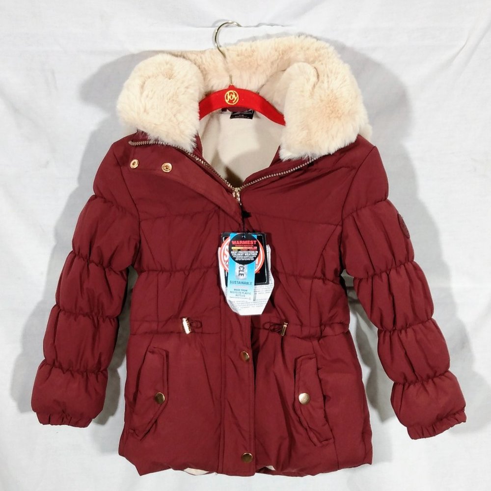 ZeroXposur Girls Puffer with Faux Fur Hood-Wine-7/8-New with Tags