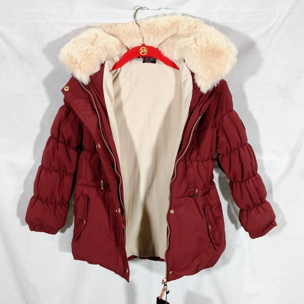 ZeroXposur Girls Puffer with Faux Fur Hood-Wine-7/8-New with Tags