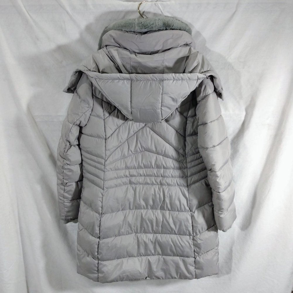 London Fog Faux Fur Collar Long Puffer Coat-Pearl Grey-M-New without Tags