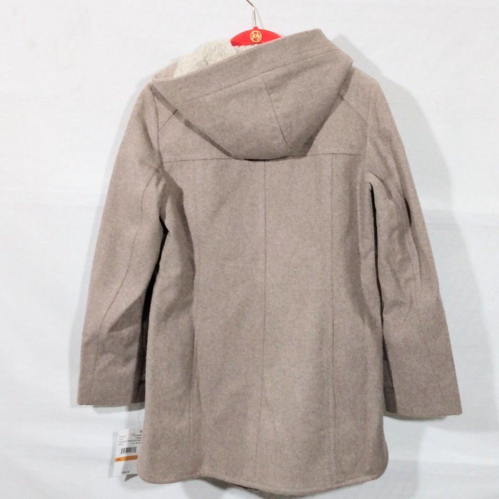 London Fog Sherpa Hood Wool-Blend Coat-Petite Small-Taupe Heather-New with Tags