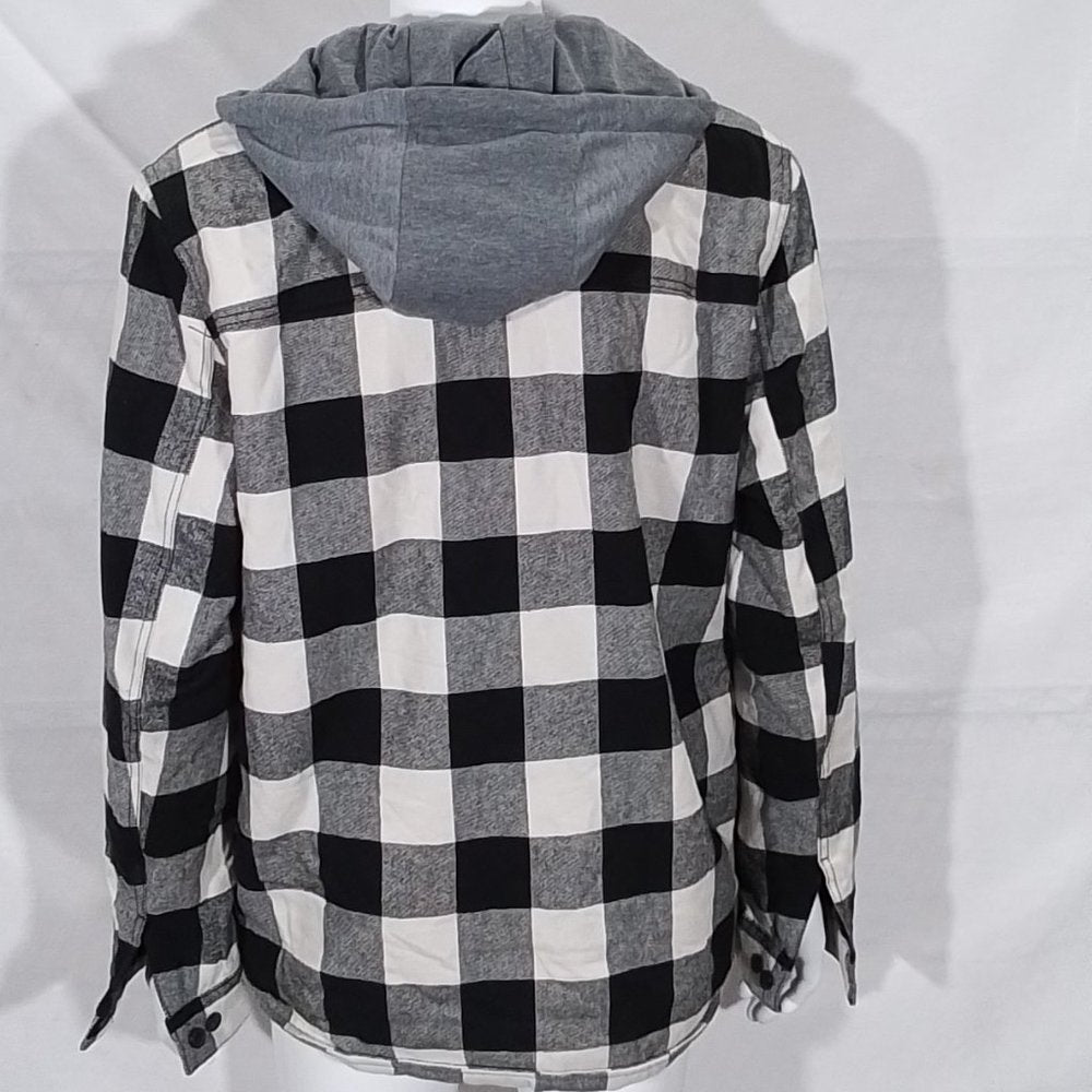 Levis Sherpa Lined Hooded Shirt Jacket-Black/White Plaid-Med-New without Tags