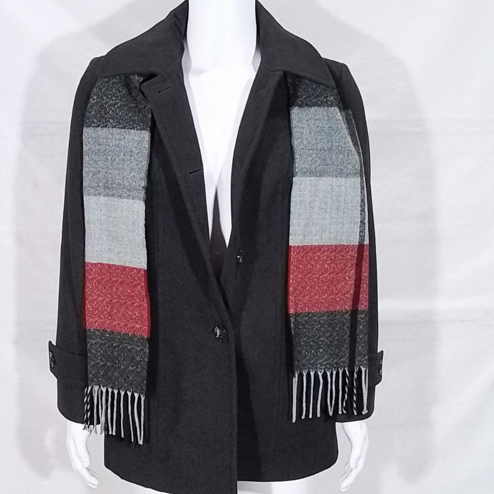 London Fog Wool Blend Coat & Scarf-Black-Large-New without Tags