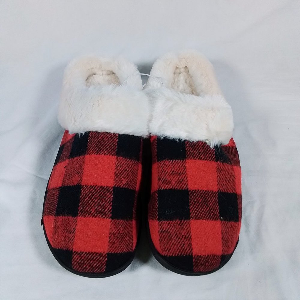 ISOTONER Women's Erica Hoodback ECO Comfort Slippers-Buffalo Plaid-M (7.5/8)-NWT