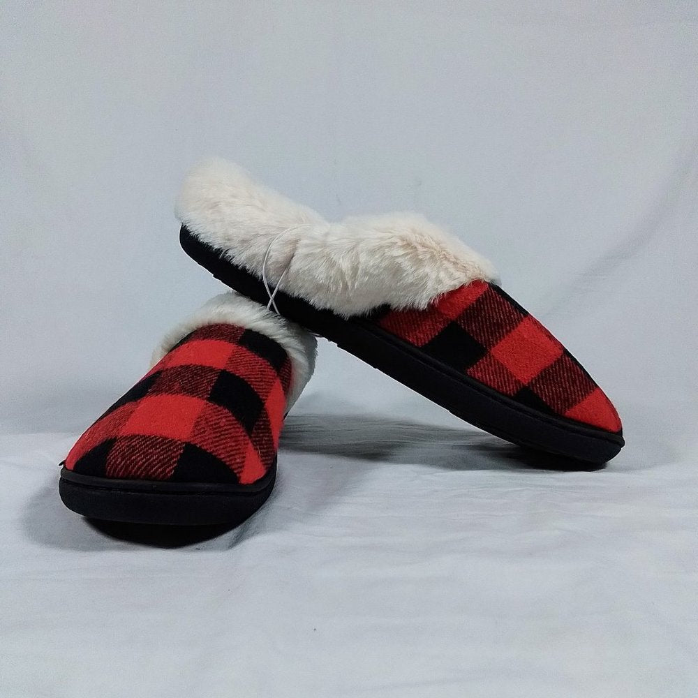 ISOTONER Women's Erica Hoodback ECO Comfort Slippers-Buffalo Plaid-M (7.5/8)-NWT