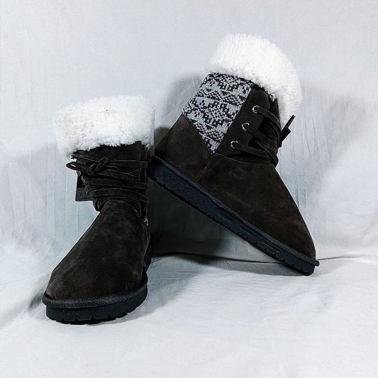 Muk Luks Melba Women's Faux Fur Lace-Up Winter Boots-Grey-Sz 9-Wide Fit-NWT