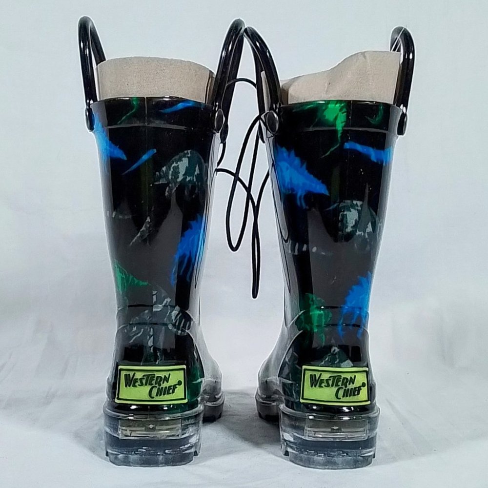 Kids Dinosaur Friends Lighted Rain Boot-Black-Size 5 Toddler-Light Up-Waterproof