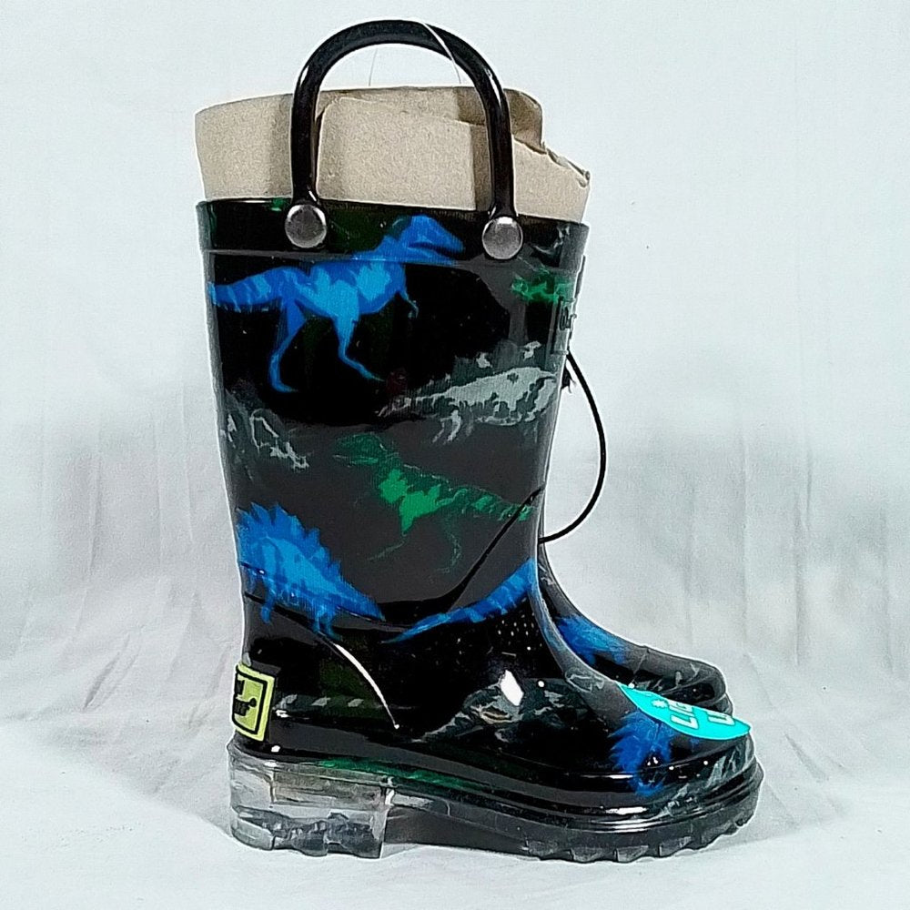 Kids Dinosaur Friends Lighted Rain Boot-Black-Size 5 Toddler-Light Up-Waterproof