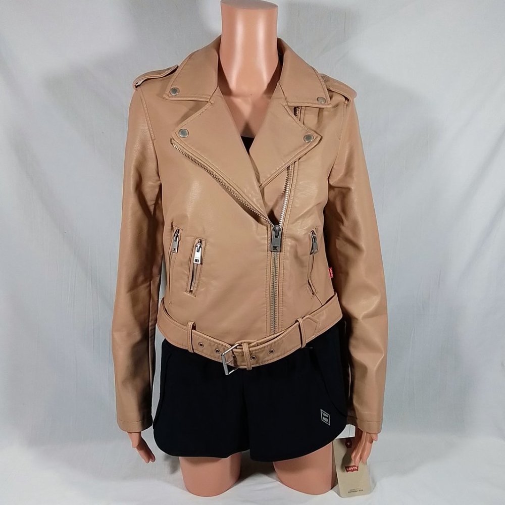 Levi Strauss & Co Belted Faux Leather Belted Moto Jacket - Biscotti - Var Szs -