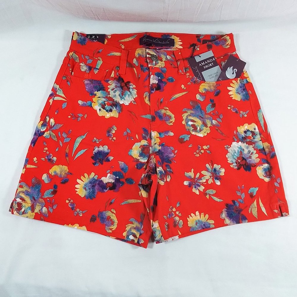 Gloria Vanderbilt Amanda Short-Red Spark-Summer Garden-Various Sizes-NWT