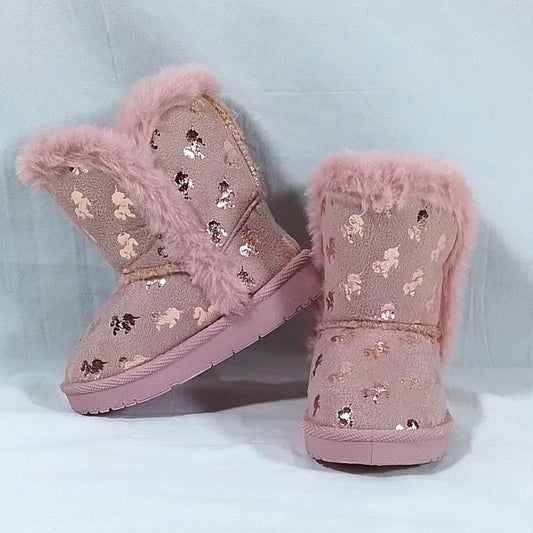 Olivia Miller Trisha Toddler Girls' Slipper Boots-Pink Unicorn-Faux Fur-Size 7
