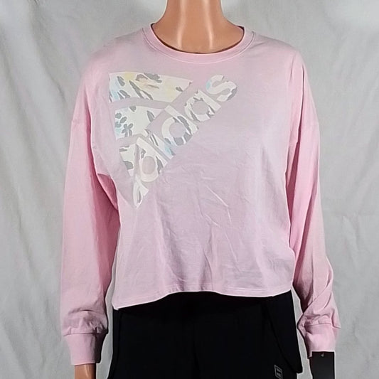 Adidas Girls' Long Sleeve Waist Graphic T-Shirt-Clear Pink-Various Sizes-NWT