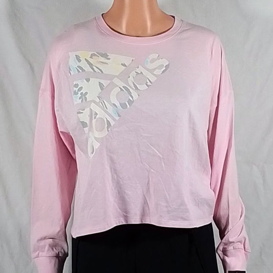 Adidas Girls' Long Sleeve Waist Graphic T-Shirt-Various Sizes-Clear Pink-NWOT