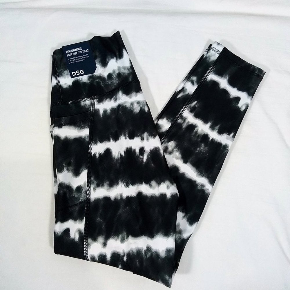 Girls' High Rise Printed 7/8 Tights-Stripe Dye Black-Tie Dye-Various Sizes-NWT