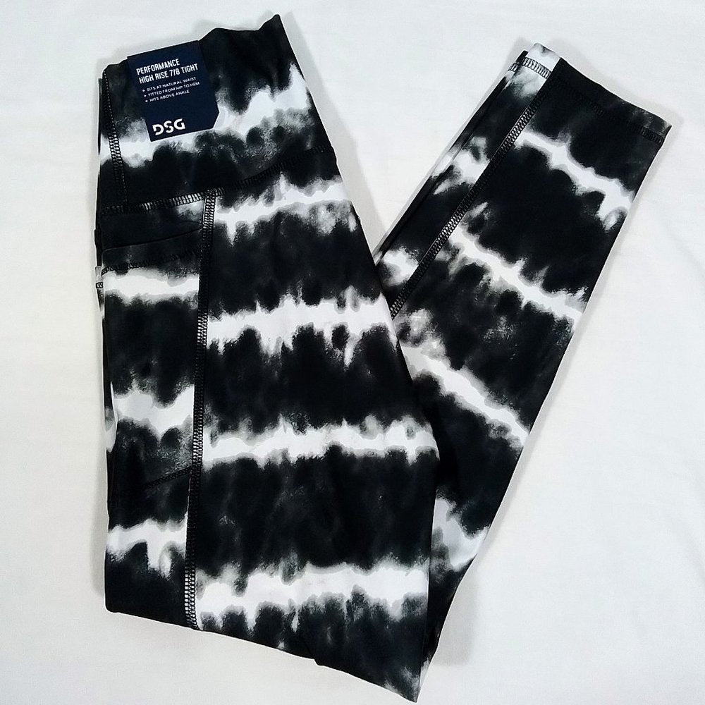 Girls' High Rise Printed 7/8 Tights-Stripe Dye Black-Tie Dye-Various Sizes-NWT