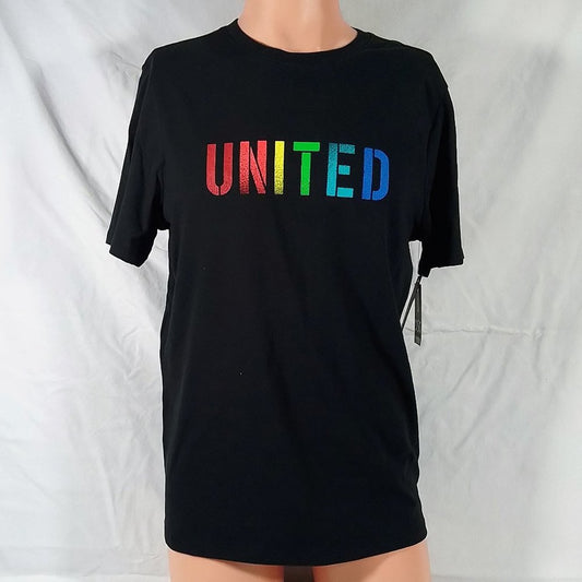 Adult Unisex United Pride Short Sleeve Cotton Graphic T-Shirt-Pure Black-NWT