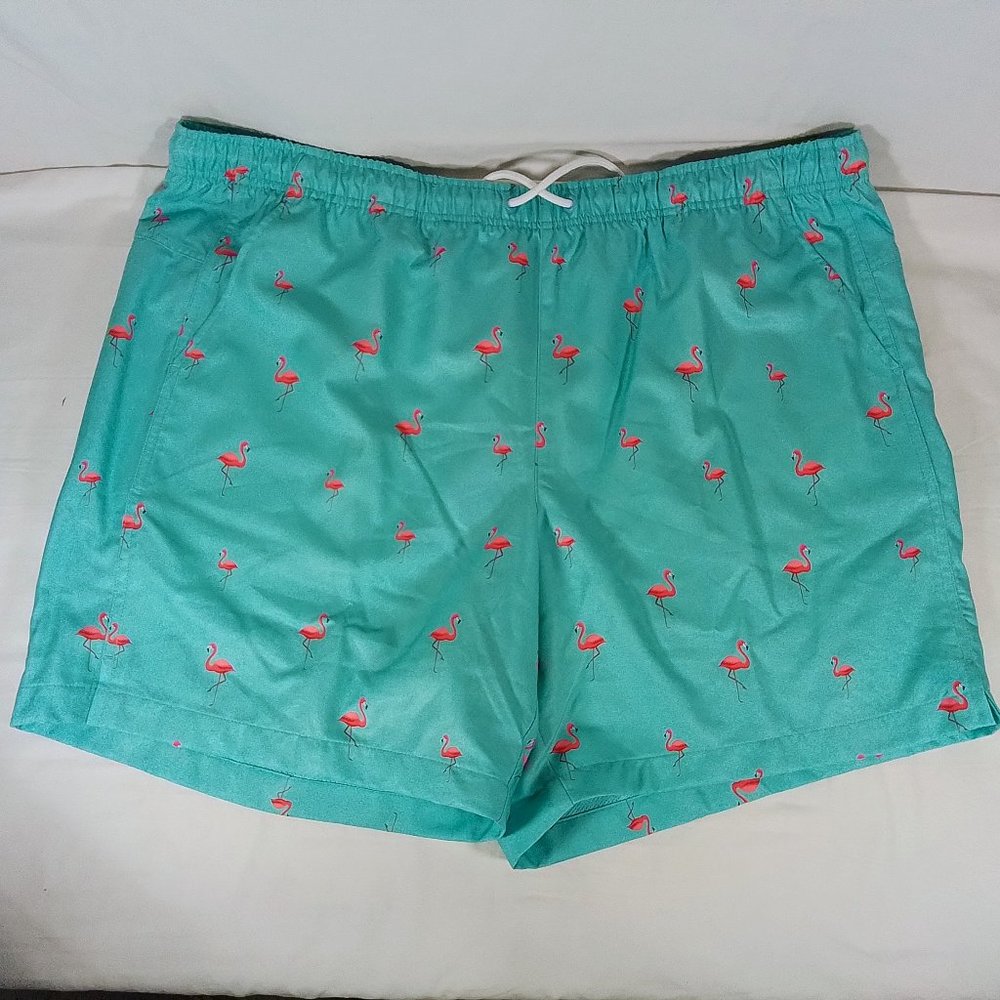 Men's 6 Inch Inseam Rec Shorts-Clean Sky Flamingos-Size 2XL-Drawstring-NWT