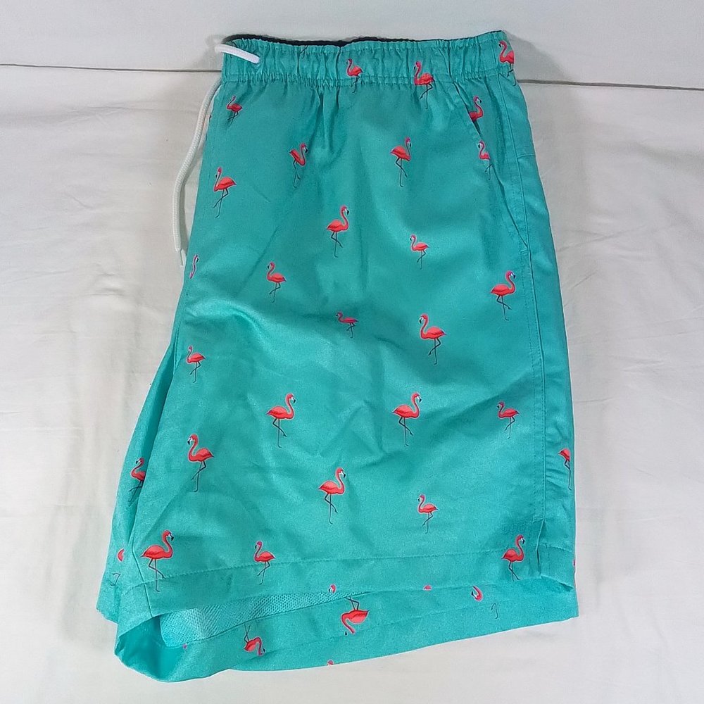 Men's 6 Inch Inseam Rec Shorts-Clean Sky Flamingos-Size 2XL-Drawstring-NWT