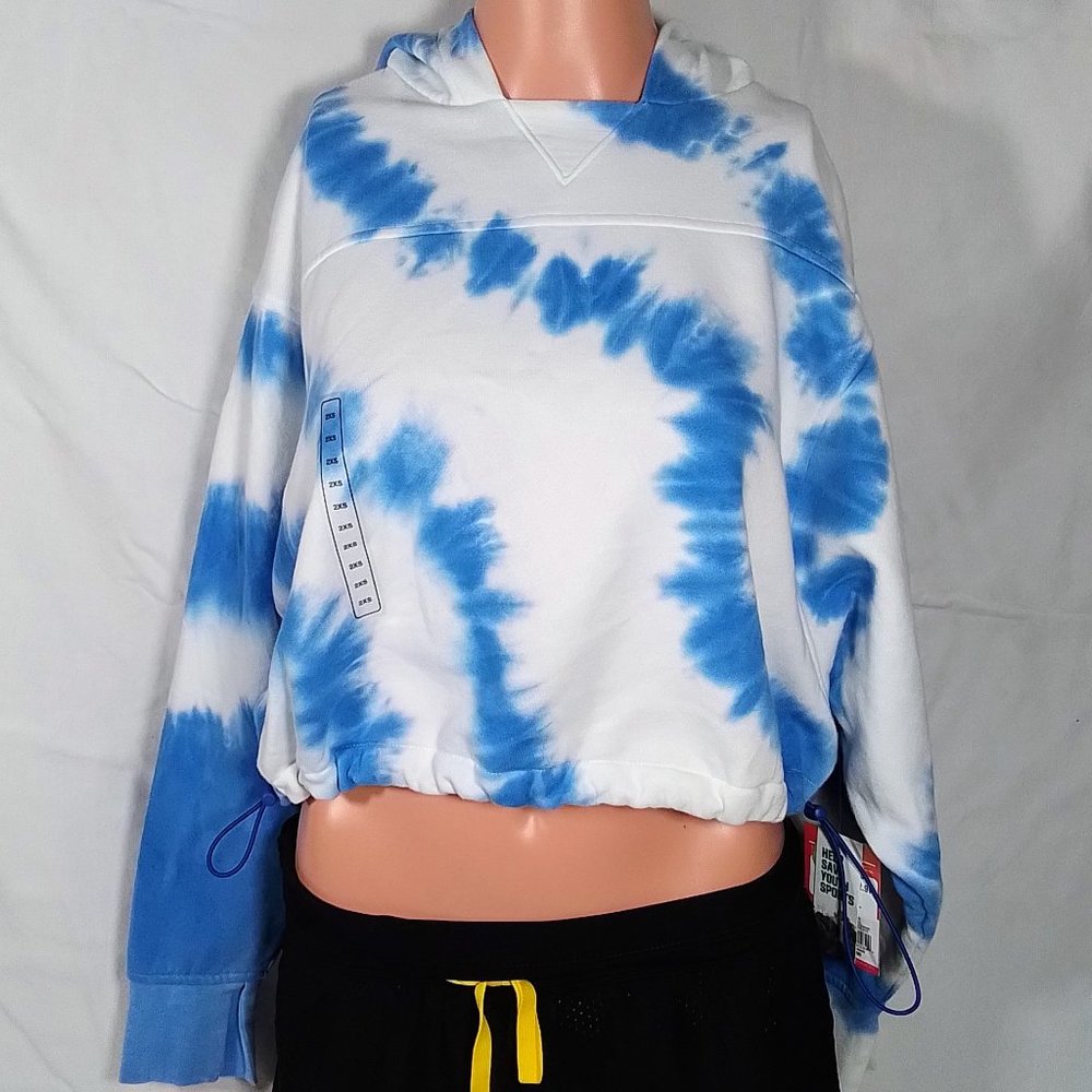 Women's Crop Completer Fleece Hoodie-Lucid Blue Tie Dye-Various Sizes-NWT