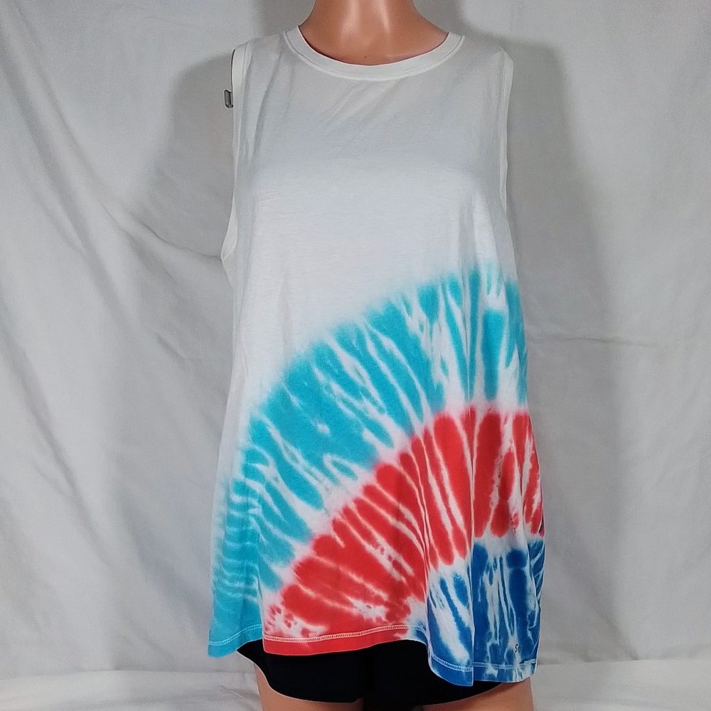 Women's Tie Dye Tank Top-Red White Blue-Patriotic-Independence Day-Various Sizes