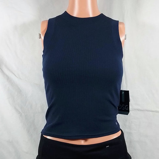 Women's Cropped Rib Tank Top-Crop Top-Inkspot Blue-Various Sizes-New with Tags