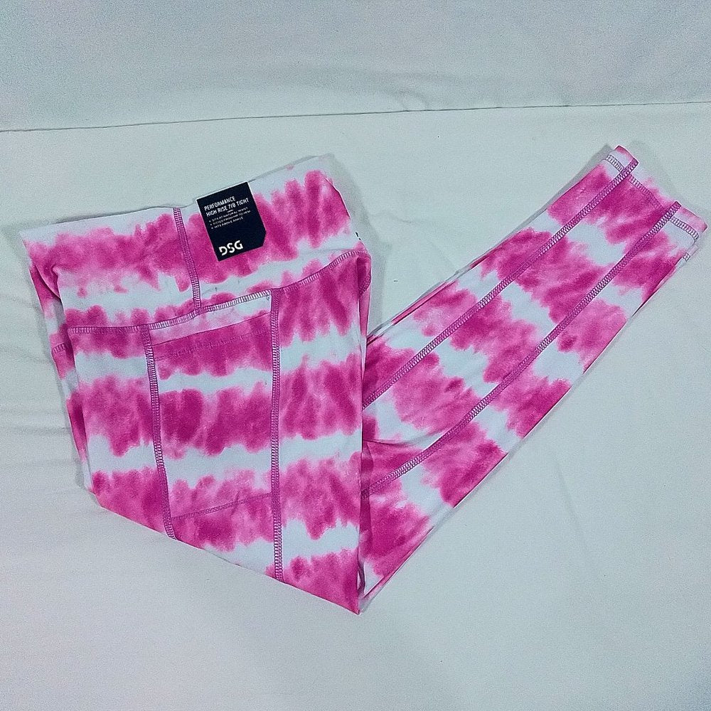 Girl's High Rise Printed 7/8 Tights-Stripe Dye Pink-Tie Dye-Various Sizes-NWT