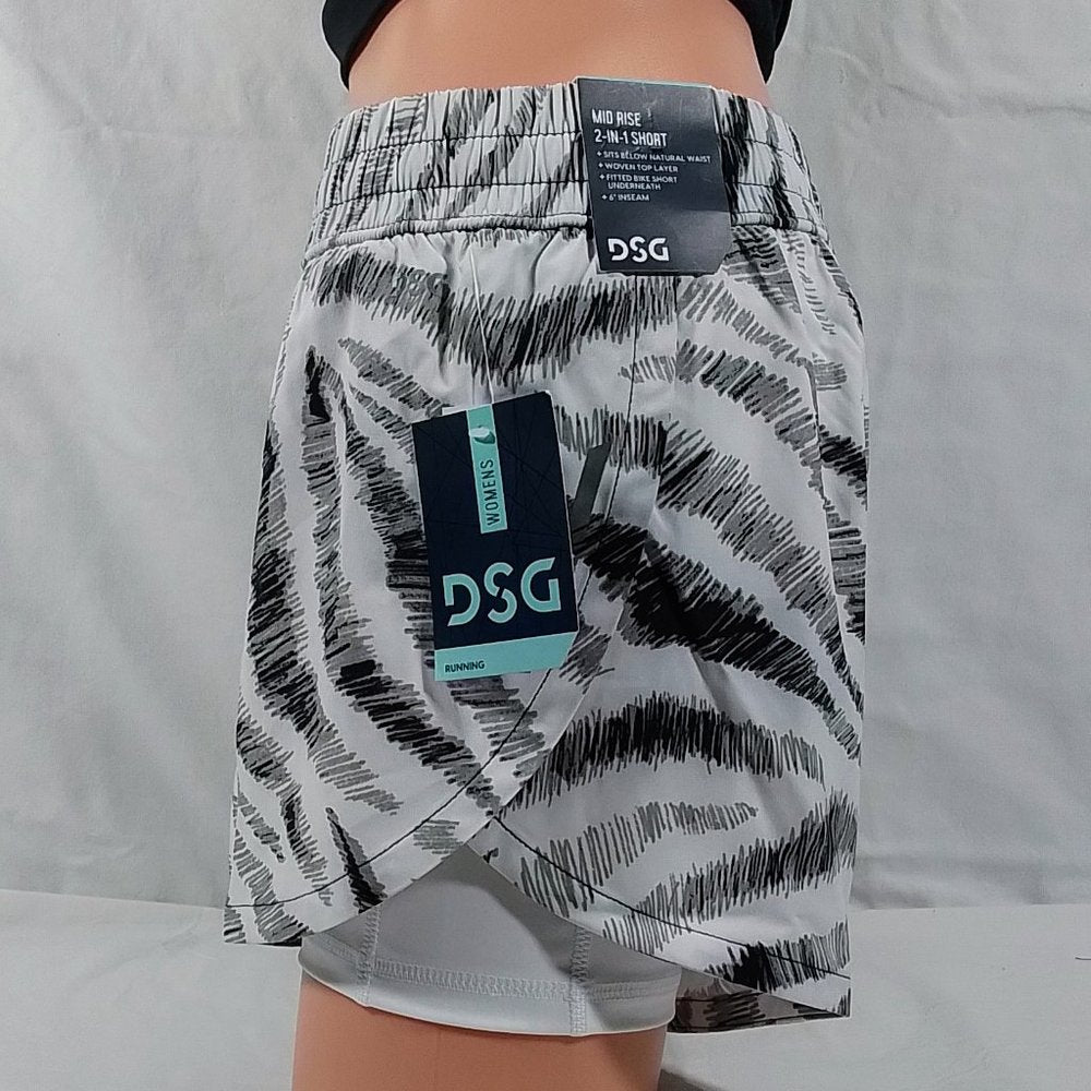 Women's 2-In-1 Printed Running Shorts-Trippy Zebra Black/White-Various Sizes-NWT