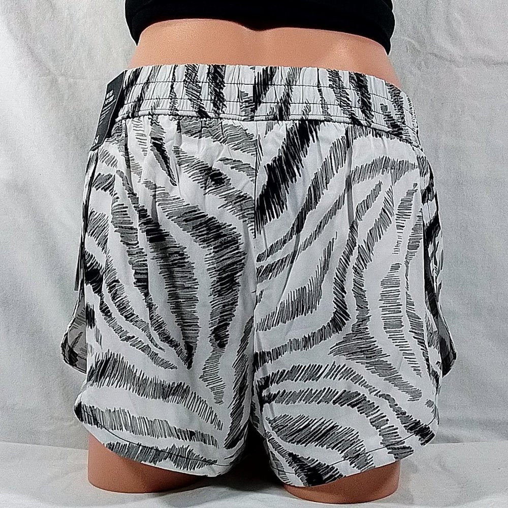 Women's 2-In-1 Printed Running Shorts-Trippy Zebra Black/White-Various Sizes-NWT