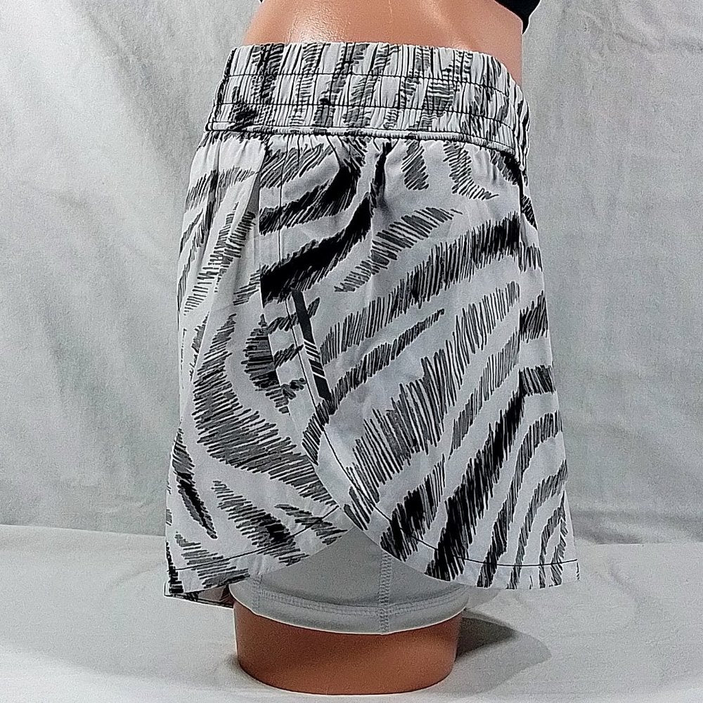 Women's 2-In-1 Printed Running Shorts-Trippy Zebra Black/White-Various Sizes-NWT