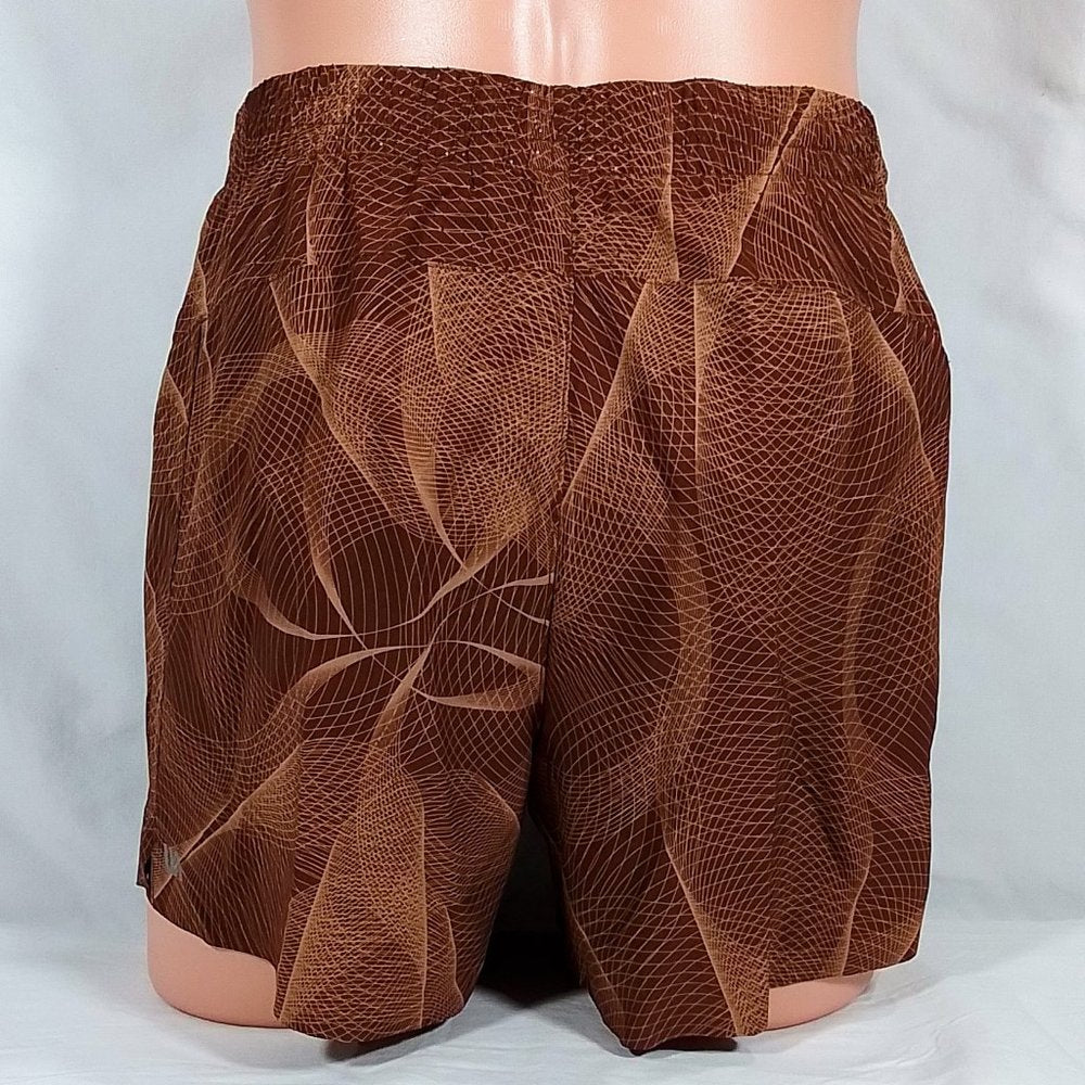 VRST Men's Accelerate 5 Inch Printed Running Shorts-Circulinear Earth Brown-NWT