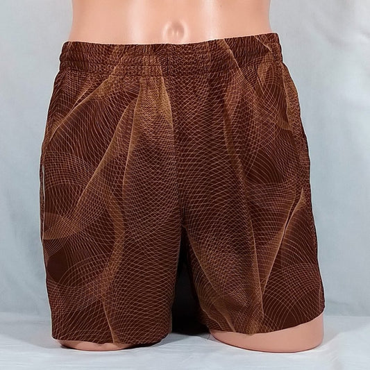 VRST Men's Accelerate 5 Inch Printed Running Shorts-Circulinear Earth Brown-NWT