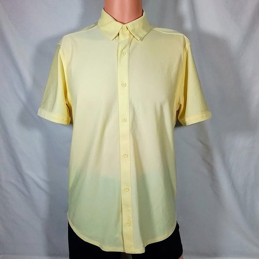 VRST Men's Short Sleeve Button Down Shirt-Butter Yellow Heather-Various Size-NWT