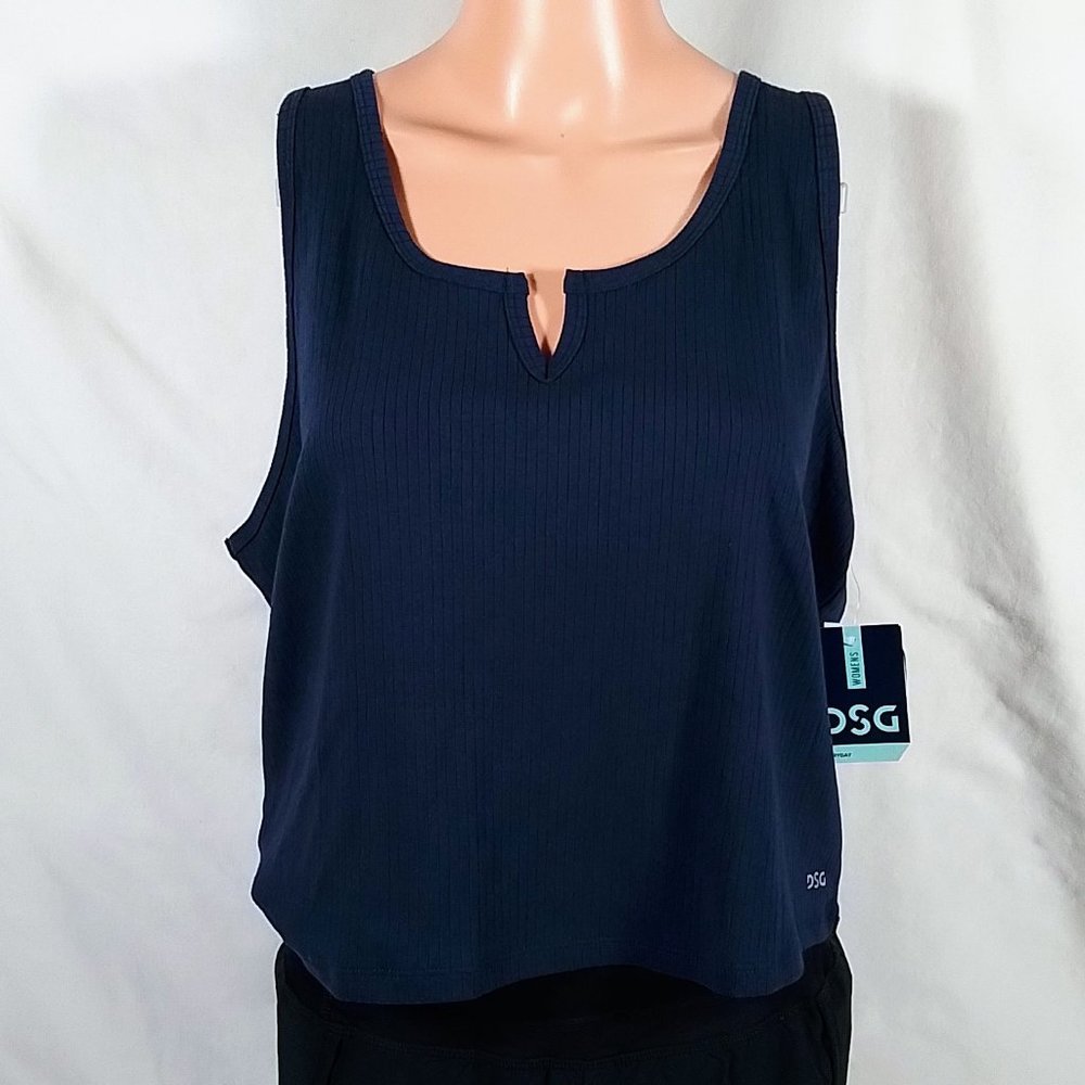 Women's Notch Rib Crop Top Tank Top-Inkspot Blue-Various Sizes-New with Tags