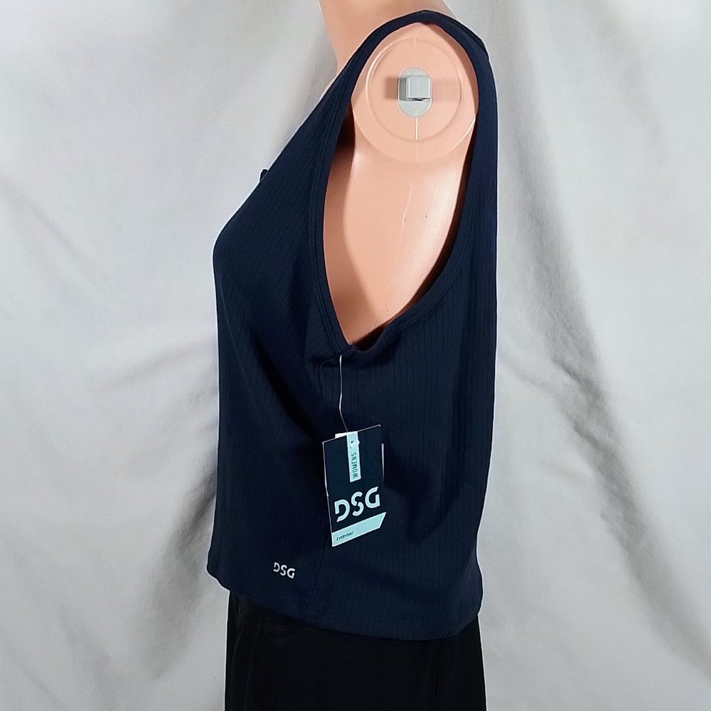 Women's Notch Rib Crop Top Tank Top-Inkspot Blue-Various Sizes-New with Tags