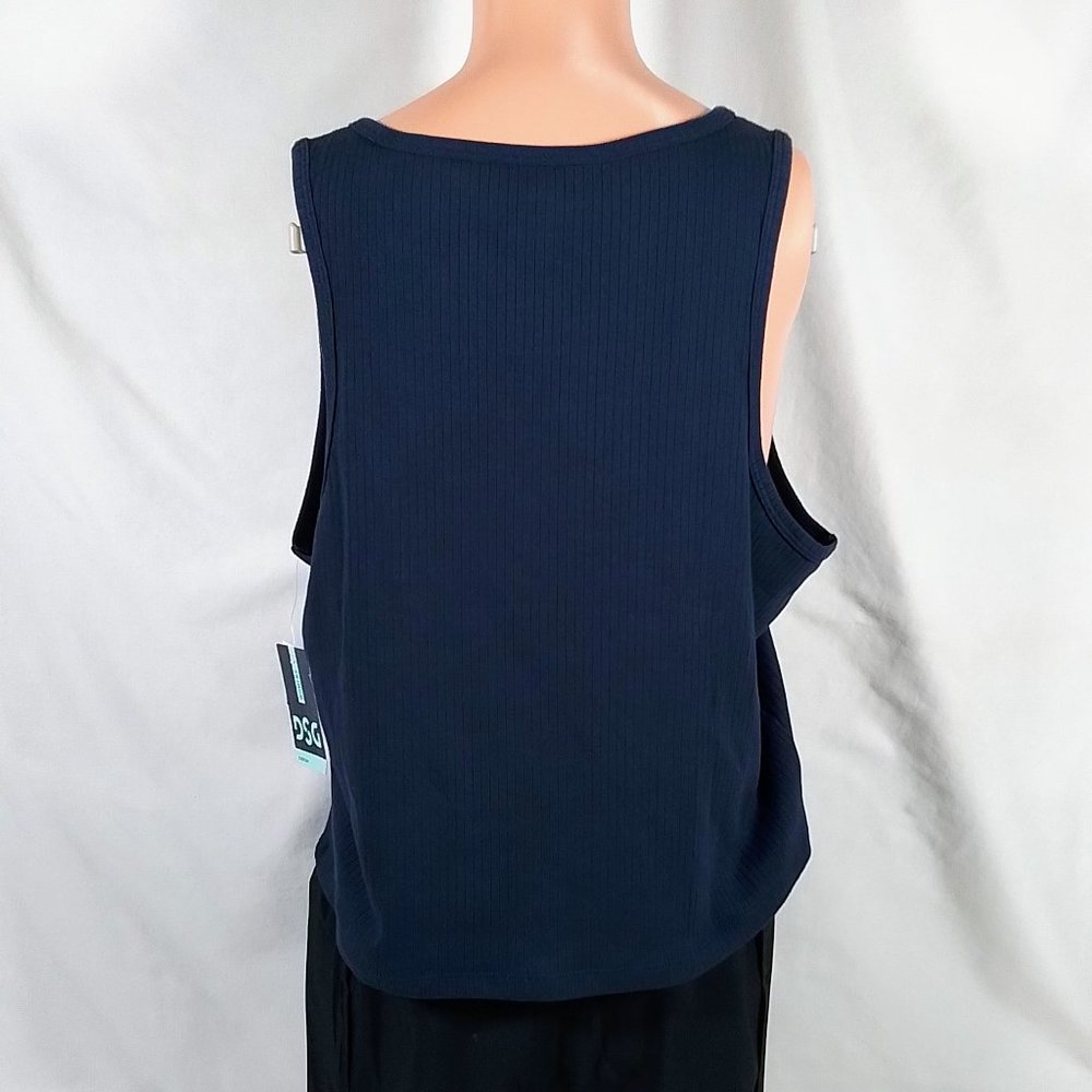 Women's Notch Rib Crop Top Tank Top-Inkspot Blue-Various Sizes-New with Tags