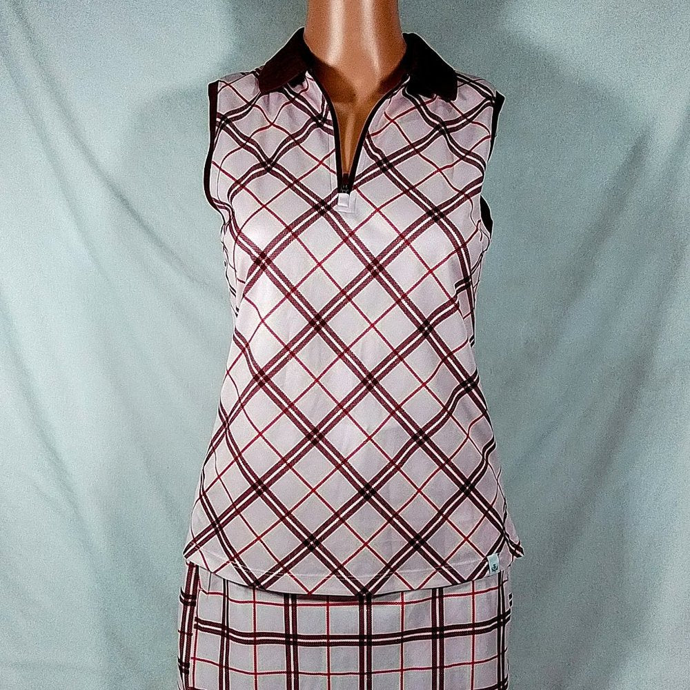 Lady Hagen Women's Clubhouse Plaid Sleeveless Golf Polo-Various Sizes-Pink-NWT