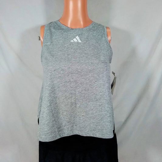 Adidas Girls' Stripe Back Tank Top-Med Grey Heather-Various Sizes-New with Tags