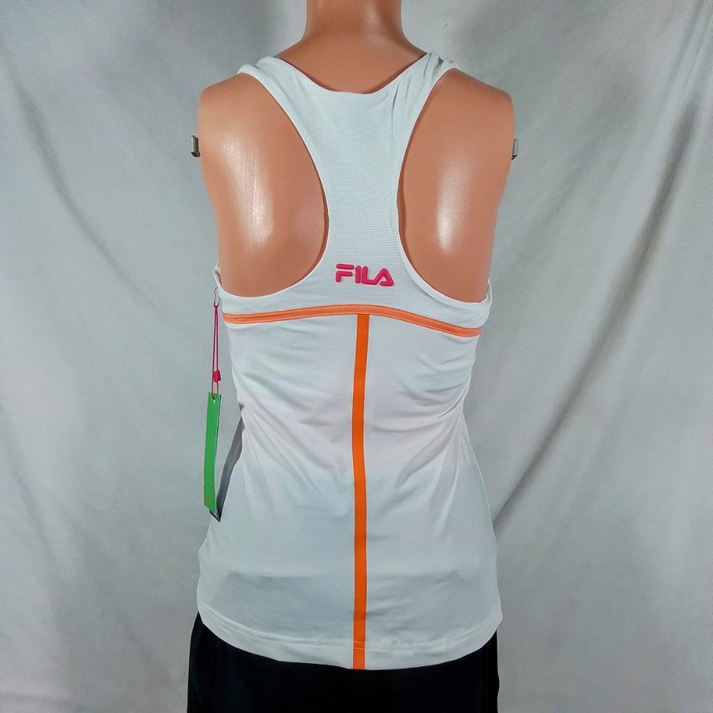 Fila Women's Bevans Park Laser Racerback Tennis Tank Top-White/Orange-NWT