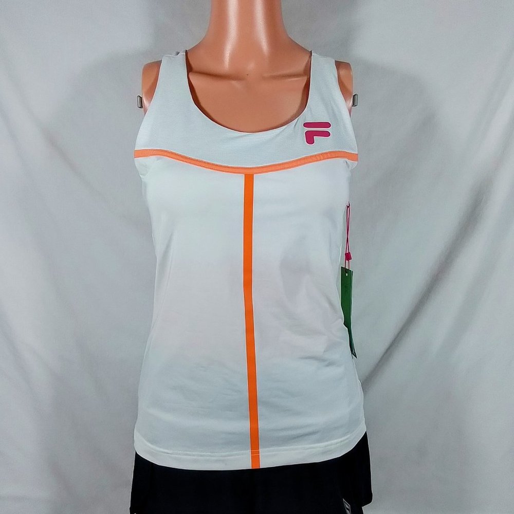 Fila Women's Bevans Park Laser Racerback Tennis Tank Top-White/Orange-NWT